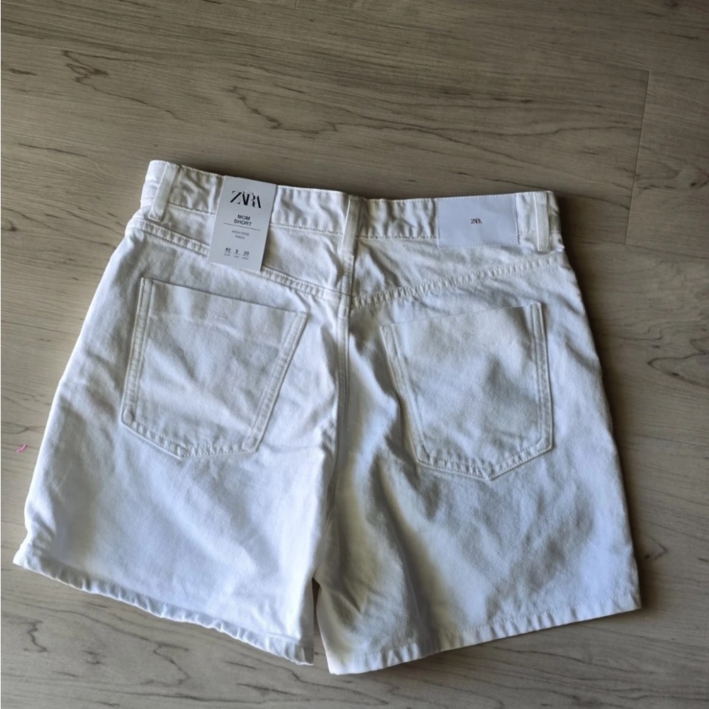 Zara White Denim Mom Shorts Sz 8 Women New - Picture 11 of 13